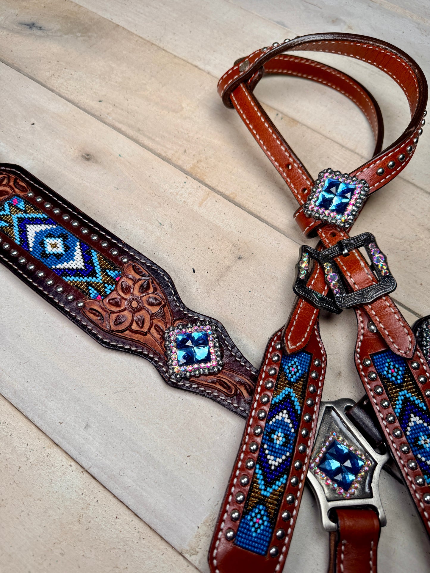 Royal Blue Crystal Concho Beaded Tack Set