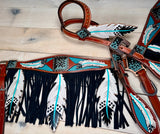 Teal Painted Feathers and Fringe Tack Set