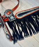 Stingray Black Fringe and Silver Studded Tack Set