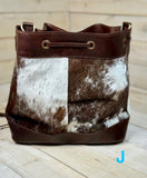 Cowhide and Leather Western Drawstring Bucket Bag