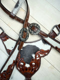 Black and White Hide Leather Tooled Tack Set