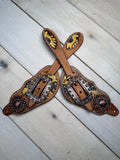 Sunflower Painted Copper Concho Spur Straps