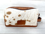 Cowhide and Leather Tooled Cosmetic Case