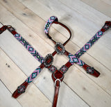 Pastel Lavender, Pink and Turquoise Beaded Tack set