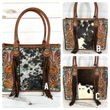 Turquoise Aztec with Sunflower Tooling Prescott Cowhide Leather Tote
