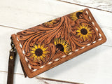 Sunflower Tooled and Painted Carryall Wallet