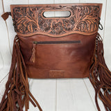 Branded Rodeo Days Hide & Leather Handle Fringe Bag