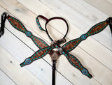 Turquoise Concho Green and Orange Sunflower Tack Set