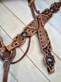 Daisy Buckstitch Rough Out Leather Floral Tooled Tack Set