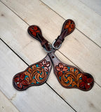 Floral Tooled Turquoise Painted Inset Leather Spur Strap