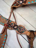 Daisy Buckstitch Rough Out Leather Floral Tooled Tack Set