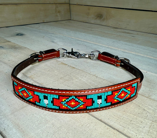 Red and Teal Diamond Beaded Wither Strap