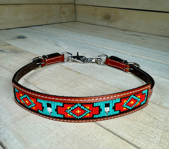 Red and Teal Diamond Beaded Wither Strap
