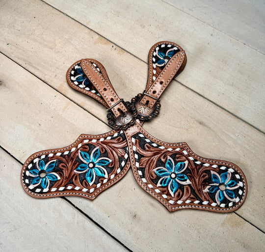 Turquoise Flower Copper Buckle Spur Strap