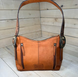 Leopard Hide Leather Tooled Studded Hobo Handbag