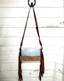 Clear Tooled Leather Buckstitch Fringe Bag