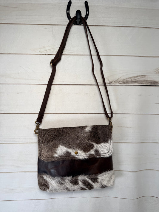 Hide and Leather Crossbody Envelope Handbag
