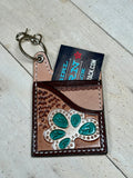 Leather Tooled Western Card Holder Keychain