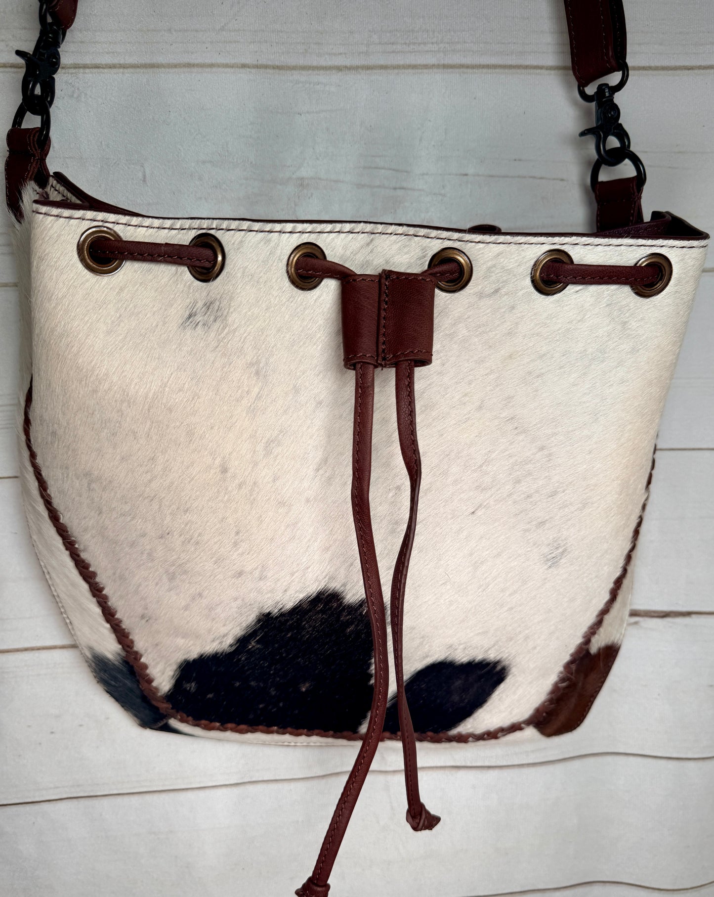 Hide and Leather Bucket Hobo Bag