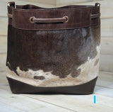 Cowhide and Leather Western Drawstring Bucket Bag