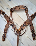 Daisy Buckstitch Rough Out Leather Floral Tooled Tack Set