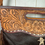 Branded Rodeo Days Hide & Leather Handle Fringe Bag