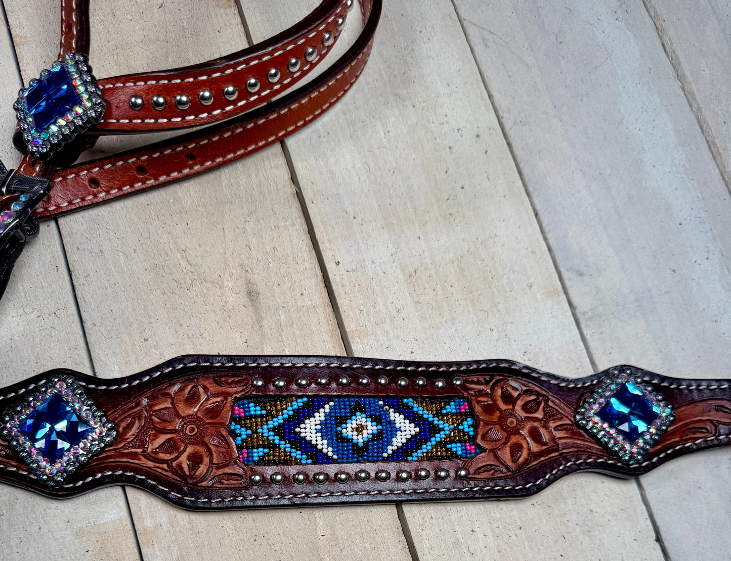 Royal Blue Crystal Concho Beaded Tack Set
