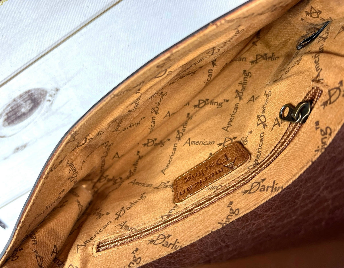 Dark Tooled Leather Envelope Clutch Purse