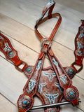 Weathered Steer Turquoise Concho Tack Set