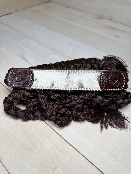 Floral Tooled Hair On Hide Mule Tape Halter