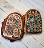 Buckstitch Tooled Leather and Hide Western Sling Bag