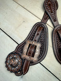 Dark Copper Concho Tooled Mens Spur Straps