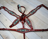 Navajo Teal and Brown Beaded Wither Strap