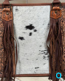 Prescott Brown Pattern Hide Tote with Leather Tooled Sunflowers