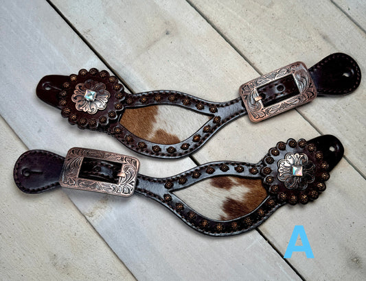 Copper Studded Cowhide Spur Straps