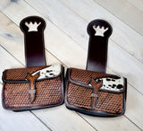 Cowhide Basket Weave Leather Tooled Saddle Bag