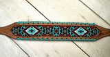 Teal and Brown Whipstitch Beaded Wither Strap