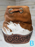 Ranchers Hide & Leather Tooled Band Bucket Handbag
