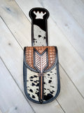 Cowhide  Silver Studded and Leather Tooled Saddle Bag