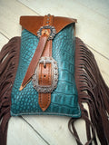 Turquoise Gator Fringed Cinch Saddle Bag