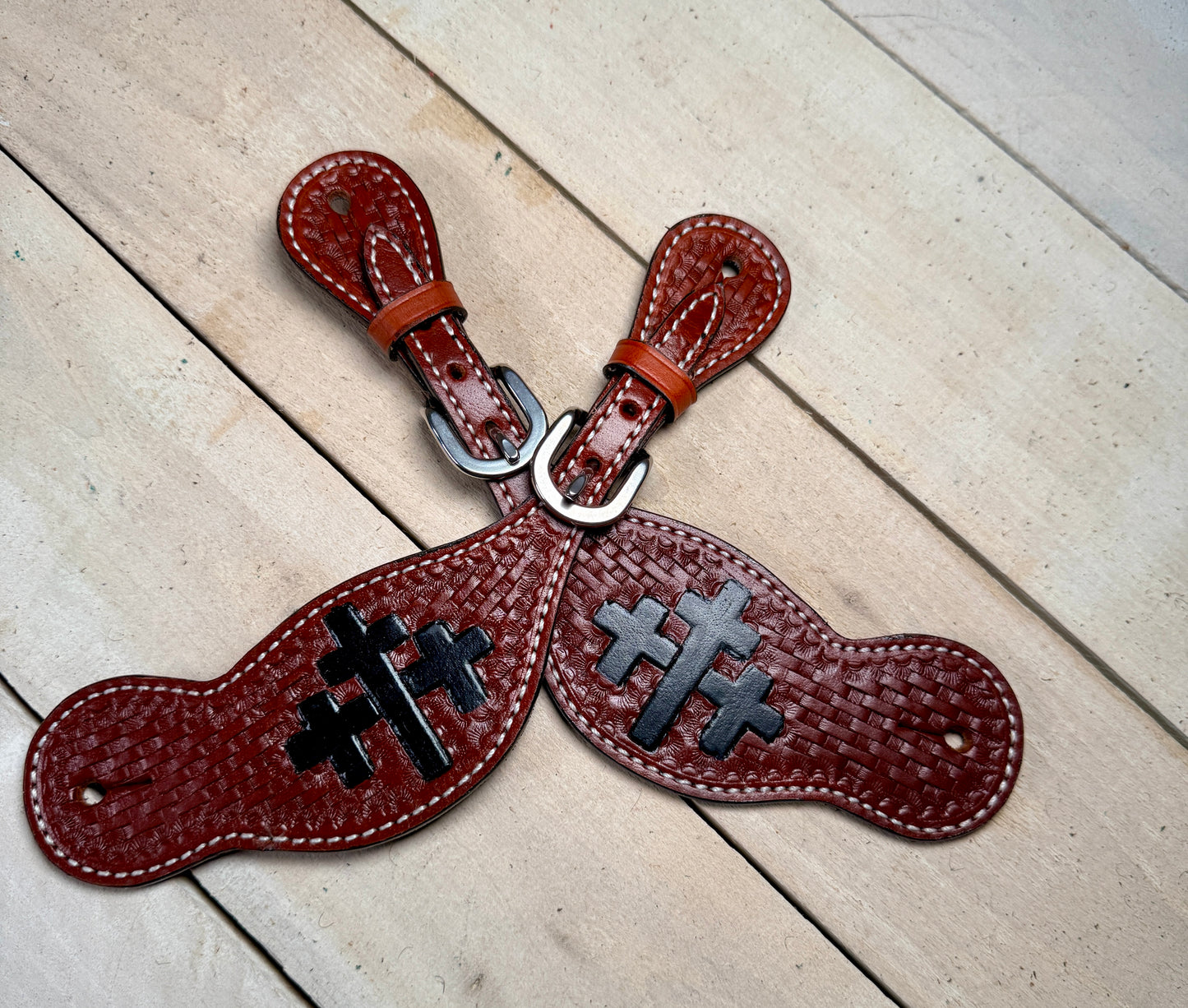 Cross Basketweave Brown Spur Straps