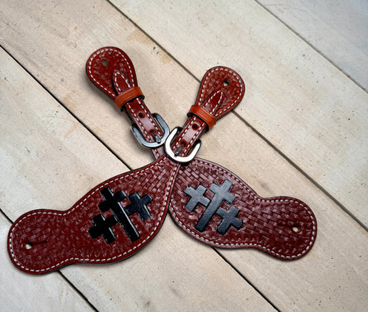 Cross Basketweave Brown Spur Straps