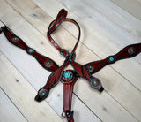 Turquoise Stone Silver Concho Dark Leather Tack Set