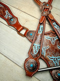 Weathered Steer Turquoise Concho Tack Set