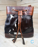 Cowhide and Leather Western Drawstring Bucket Bag