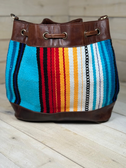 Teal Red Yellow Serape Bucket Bag
