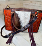 Cowhide and Floral Leather Tote Bag