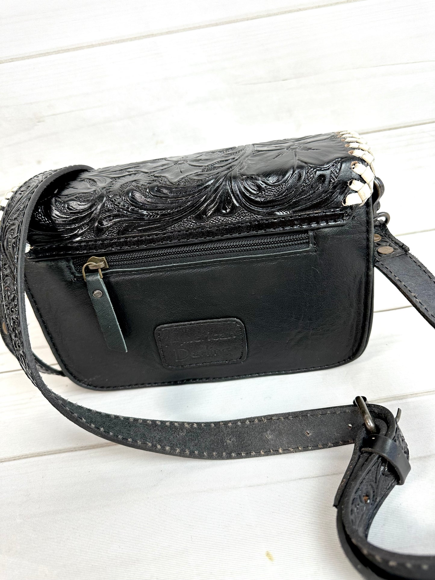 Braided Leather Border Pill Box Crossbody Western Leather Handbag