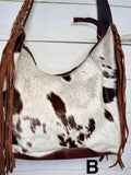 Floral Tooled Hide On Buckstitch Hobo Bag