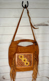 Sunflower Tooled Fringe Soft Leather Hobo